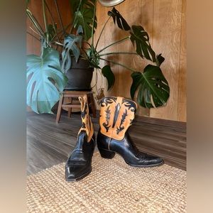 lucchese charlie 1 horse calf skin black and tan cowboy boots